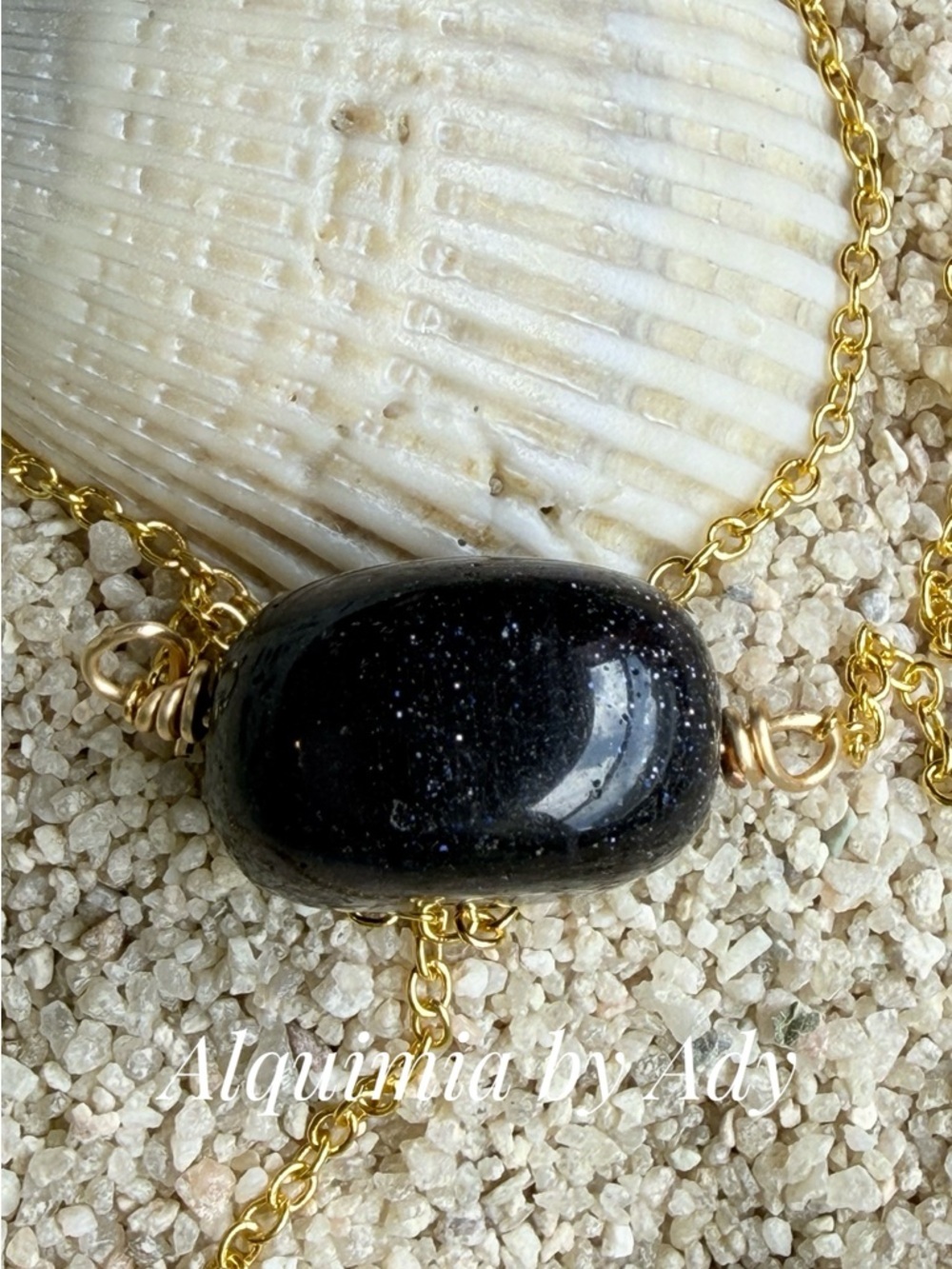 VERMEIL GOLD Gold Chain Necklace chunky Goldstone Sparkle Bead